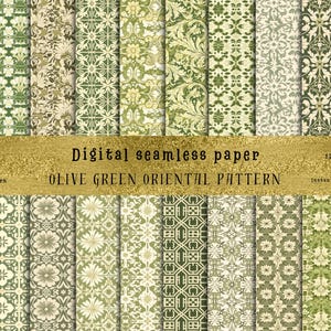 21 Owen Jones-stijl vintage oosterse olijfgroene naadloze patronen | Sublimatie, Junk Journal, Decopage, Stoffenprint, Commercieel gebruik!