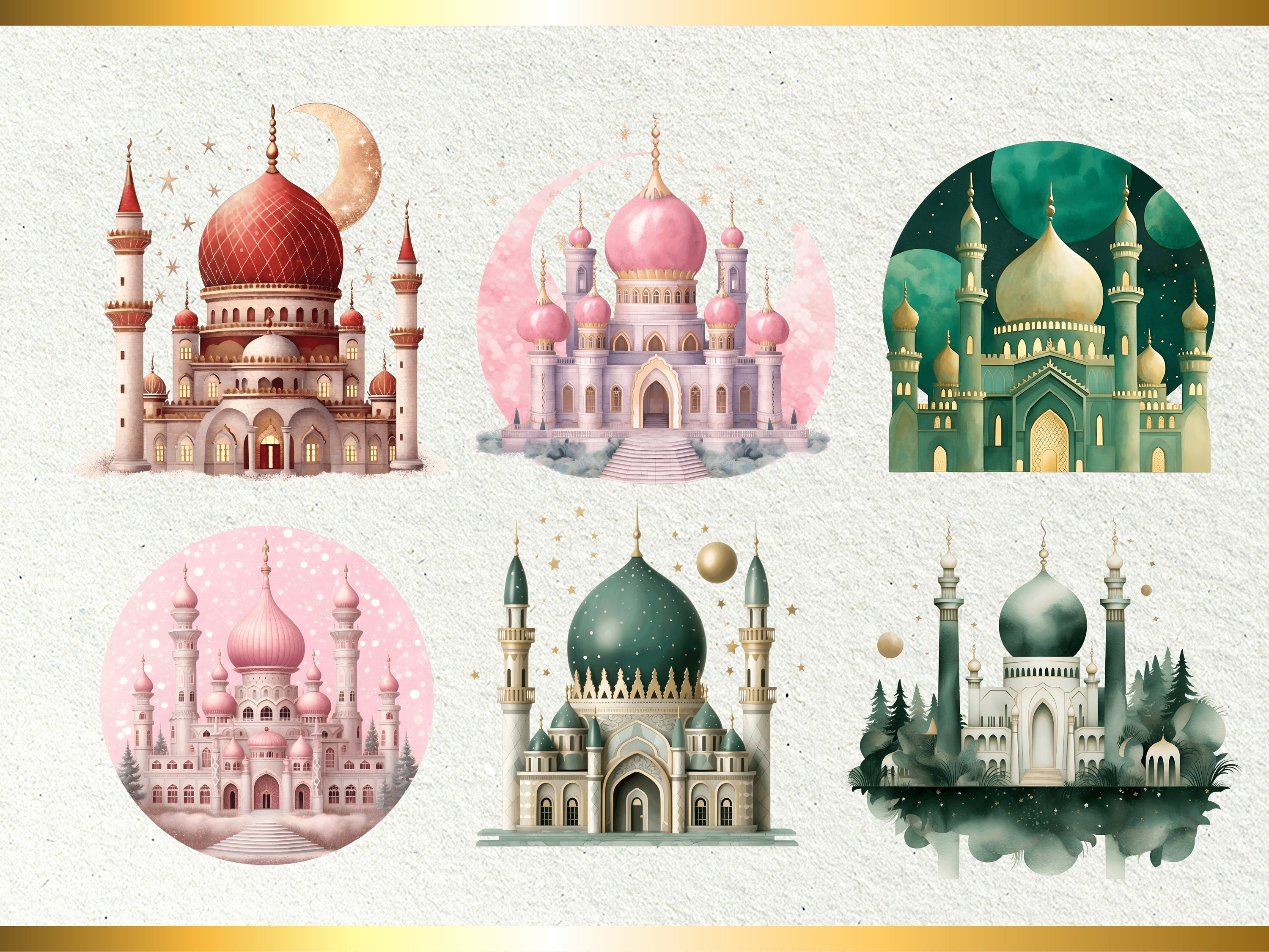 イスラム教のモスクのクリップアート – 水彩画風PNGイラスト（商用利用