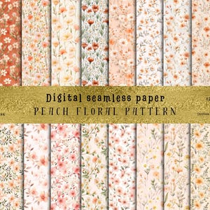 May include: A set of 12 digital seamless paper patterns featuring peach floral designs. The patterns are 12 inches by 12 inches and are in JPG format. They are available for instant download.