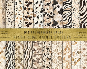 Papel digital con estampado de animales de safari: patrones sin costuras en tonos tierra (descarga digital)