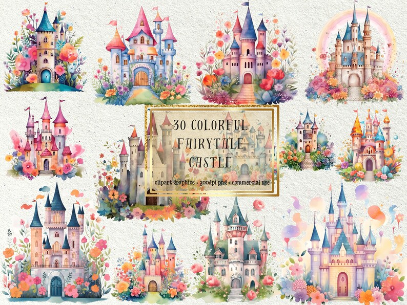 30 Colorful Fairytale Clipart - Sophie Blackall-inspired Castles ...