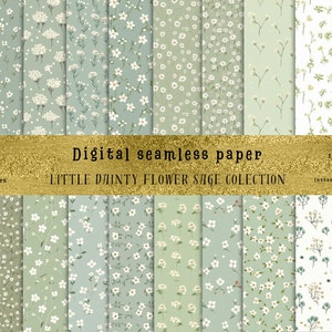 Little Dainty Sage Flower Pattern Seamless Digital Papers - download istantaneo di carta scrapbook stampabile con modelli di piastrelle per uso commerciale