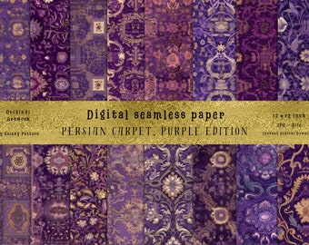 Purple Persian Carpet Patterns, Seamless Vintage Backgrounds (Digital Download)