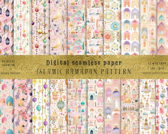 Pastel Islamic Pattern Set: Seamless Ramadan Designs (JPG Digital Download)