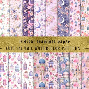 Schattige aquarel ramadan naadloze patronen – Perfect voor Eid, uitnodigingen, scrapbooking en meer! Hoogwaardige jpg-bestanden van 12 x 12 inch, commercieel gebruik