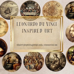 10 cliparts de style inspirés de Léonard de Vinci - Téléchargement numérique de haute qualité pour le bricolage, les amateurs d'art, l'impression à la demande, les invitations,