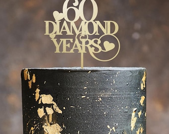 60 diamanten jaar houten verjaardagstaart topper 60e diamanten huwelijksverjaardag verjaardag aangepaste jubilea feestdecoratie