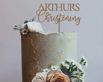 Personalised Christening Cake Topper Custom Name Baptism Wooden Gold Silver Rose Gold Black Communion Religious Celebration Decor Modern