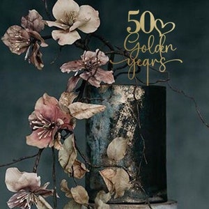 Wooden 50th Golden Years Cake Topper / Golden Anniversary Birthday Custom Anniversaries Decor GY78 画像 1