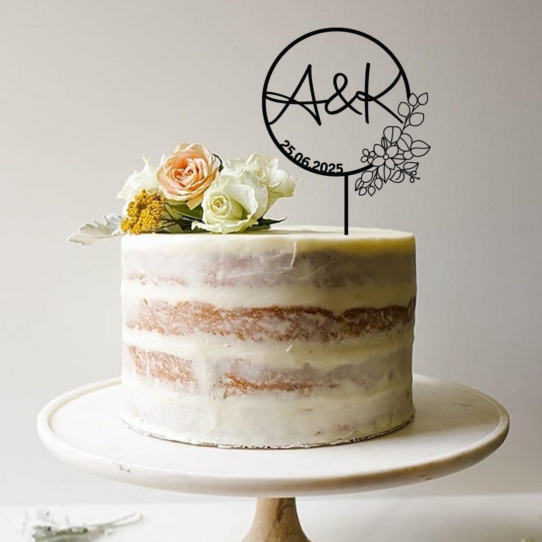 Personalised Wedding Cake Topper Custom Initials & Date Wooden Gold ...