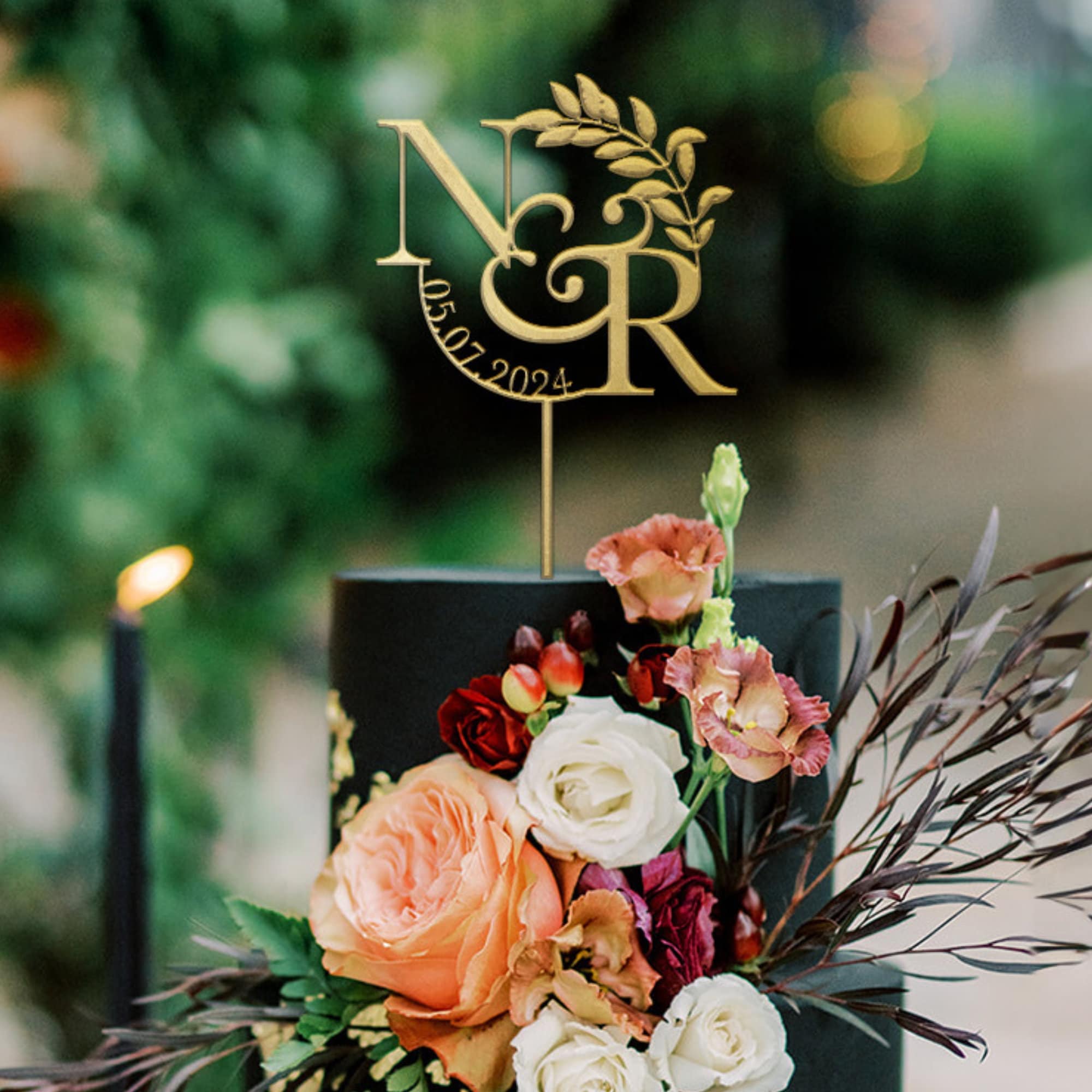 💖Buy 2 Free Shipping💖Wooden Wedding or Engagement Cake Topper with a Date and Initials Anniversary Personalised Custom Engagement Wood Decor Bridal Shower