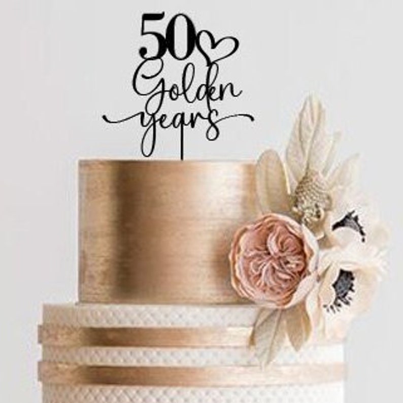 Wooden 50th Golden Years Cake Topper / Golden Anniversary Birthday Custom Anniversaries Decor GY78 画像 4