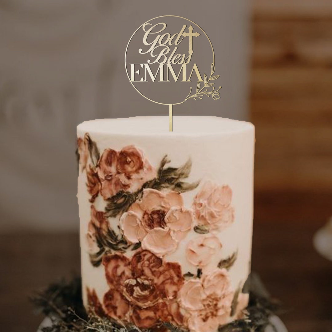 God Bless Wooden Cake Topper - Elegant Decoration For Baptism, First Communion, Christening & Celebrations