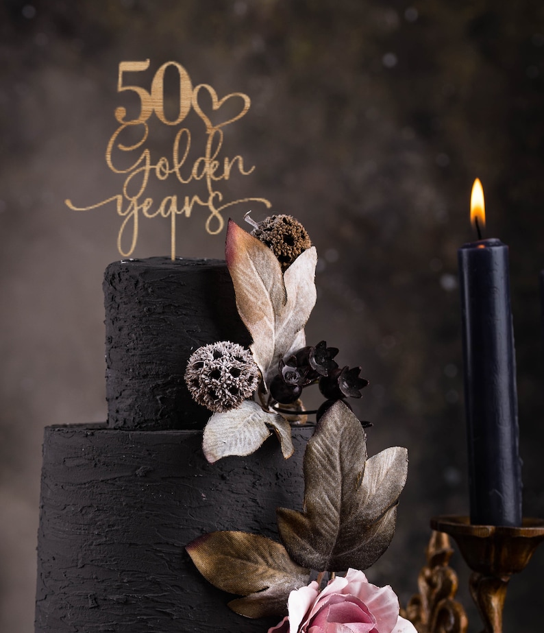 Wooden 50th Golden Years Cake Topper / Golden Anniversary Birthday Custom Anniversaries Decor GY78 画像 3