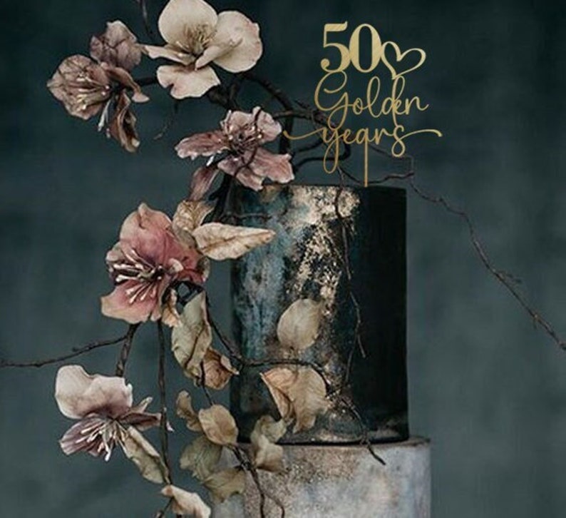 Wooden 50th Golden Years Cake Topper / Golden Anniversary Birthday Custom Anniversaries Decor GY78 画像 1