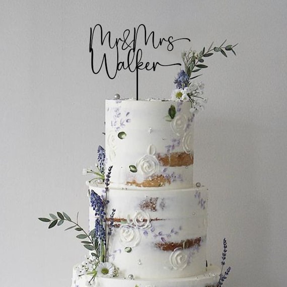 Wooden Wedding Cake Topper with a Date / Mr and Mrs Last Name / Anniversary Personalised Custom Engagement Decor Bridal Shower FH1