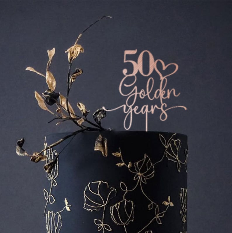 Wooden 50th Golden Years Cake Topper / Golden Anniversary Birthday Custom Anniversaries Decor GY78 画像 2