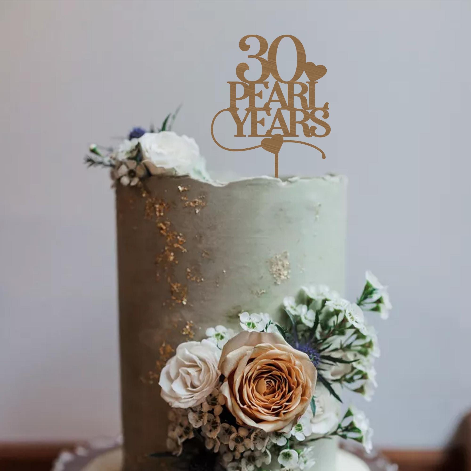 30 Pearl Years Wooden Anniversary Cake Topper 30th Pearl Anniversary Birthday Custom Anniversaries Party Decor
