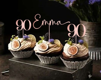 Wooden Birthday Cupcake Topper with Name or Age / Personalised Party Decor / 18th 21st 30th 40th 50th 60th 70th 80th 90th 100th Birthday FH1