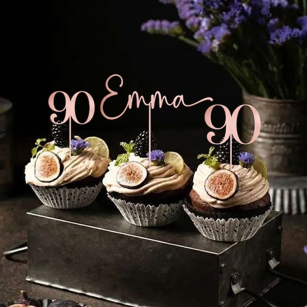 Topper de cupcake d’anniversaire en bois avec nom ou âge / Décor de fête personnalisé / 18e 21e 30e 40e 50e 60e 70e 80e 90e 100e anniversaire FH1