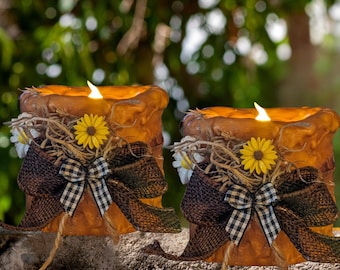 Fall sunflower candles Primitive Taper Faux led table decoration