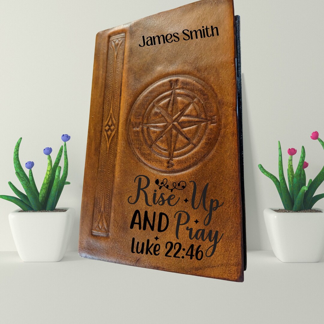 Compass Large Print KJV Bible Real Leather Engraved Jesus Etsy