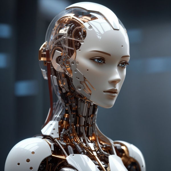 Futuristic Female Android Humanoid Robot | Ai Art Digital Print