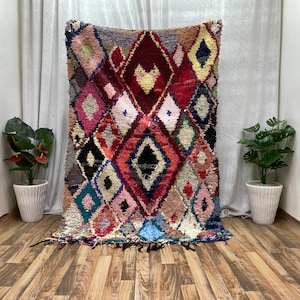Handmade Vintage Moroccan Rug | 4x6 Boucherouite Berber Carpet | Unique Bedroom Décor