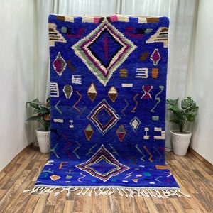 Moroccan rug blue - Berber rug - Custom Moroccan rug - Beni ourain rug - Handmade rug - Abstract Wool rug - blue rug - moroccan blue rug