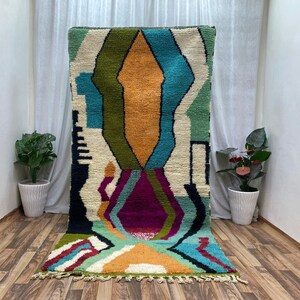 Colorful Geometric Moroccan Boujaad Rug - Handmade Wool Area Carpet for Boho Decor