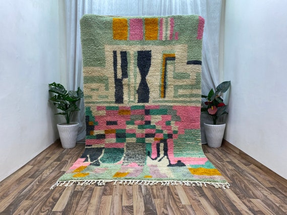Green Moroccan Rug: Handmade Wool Beni Ourain, 9x12 Feet