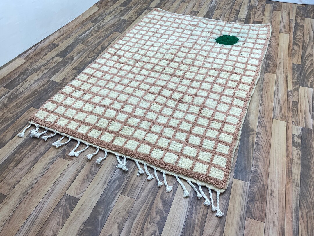 Handmade Moroccan Wool Rug - Grid Design in Blue, Green, Cream - Etsy