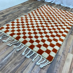 Large orange and white checkered rug, Moroccan berber checkered rug, checkered area rug -Checkerboard Rug -beniourain rug, Soft Colored Rug
