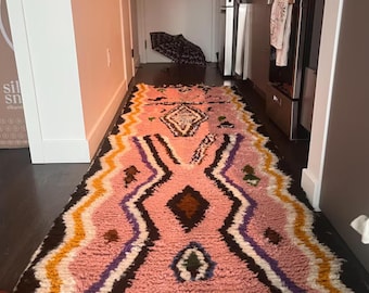 Pink Moroccan Runner Rug: Handmade Berber Wool, Custom Size