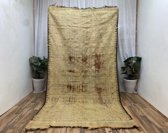 Vintage Moroccan Boujaad Rug - Authentic Moroccan Rug - Large Sheepskin Rustic Rugs - Faded Rug - Unique Boho Handmade Furniture And Decor