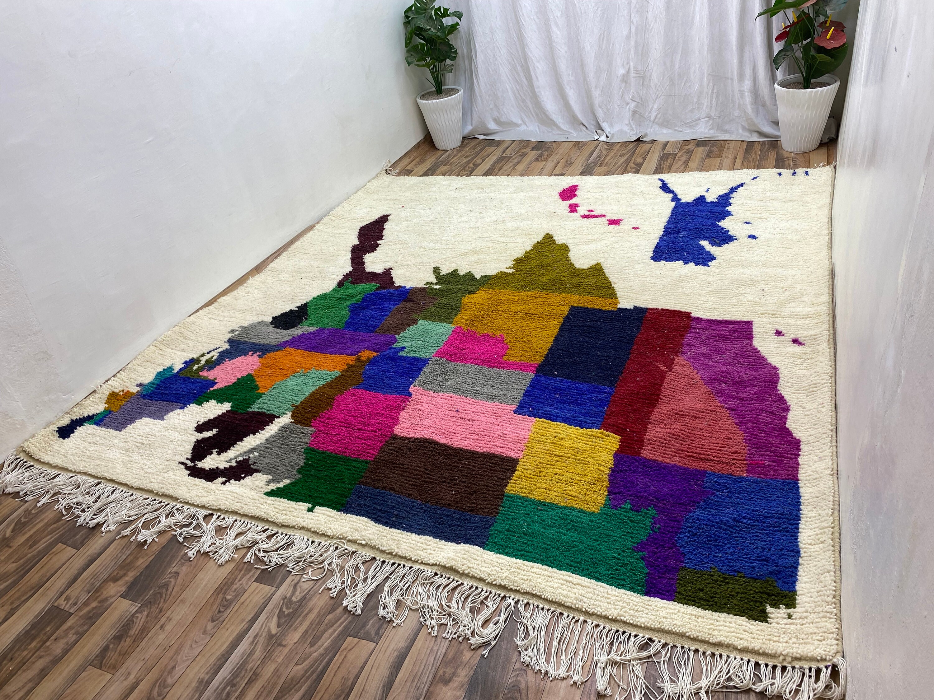 Tapis Marocain Berbère 5x8 Ft Laine De Mouton Fait Main - Boho Multicolore