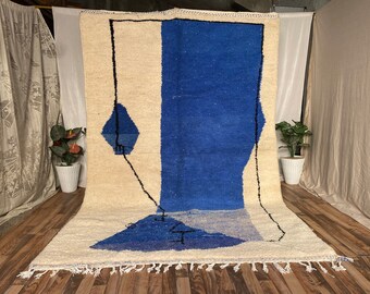 Beni Ourain Rug: Blue and White Handwoven Wool - Moroccan Craft
