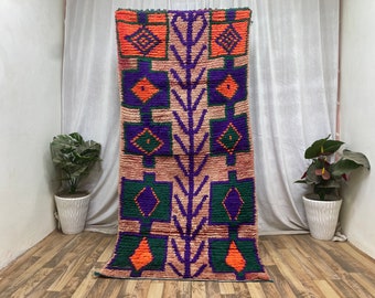 Fluffy Bedside Berber Rug, Funky Rug, Moroccan Vintage Wool Rug, Colorful Tufted Rug, Pink And Orange Rug, Unique Holiday Handmade Gift