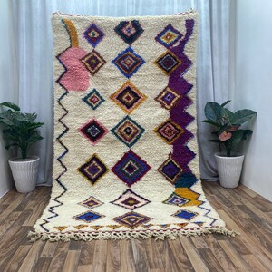 Azilal Moroccan Shag Rug, Hand Woven Berber Rugs, Funky Beni Ourain Rug, Area Rug 8x10, Genuine Lamb Wool, Custom Size Wool Rug, Beniourain