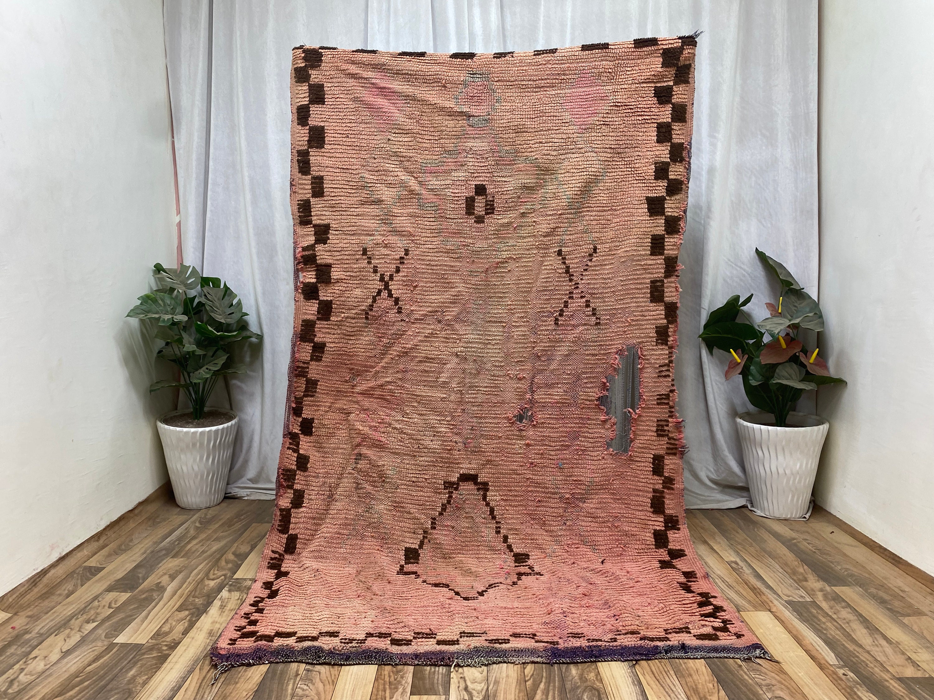 Moroccan Rug Vintage Style Halloween Outdoor, 4x7 Pink Abstract Boujaad Rug, Soft Shaggy Tribal Rug, Plush Antique Moroccan Rug, Morocco Rug