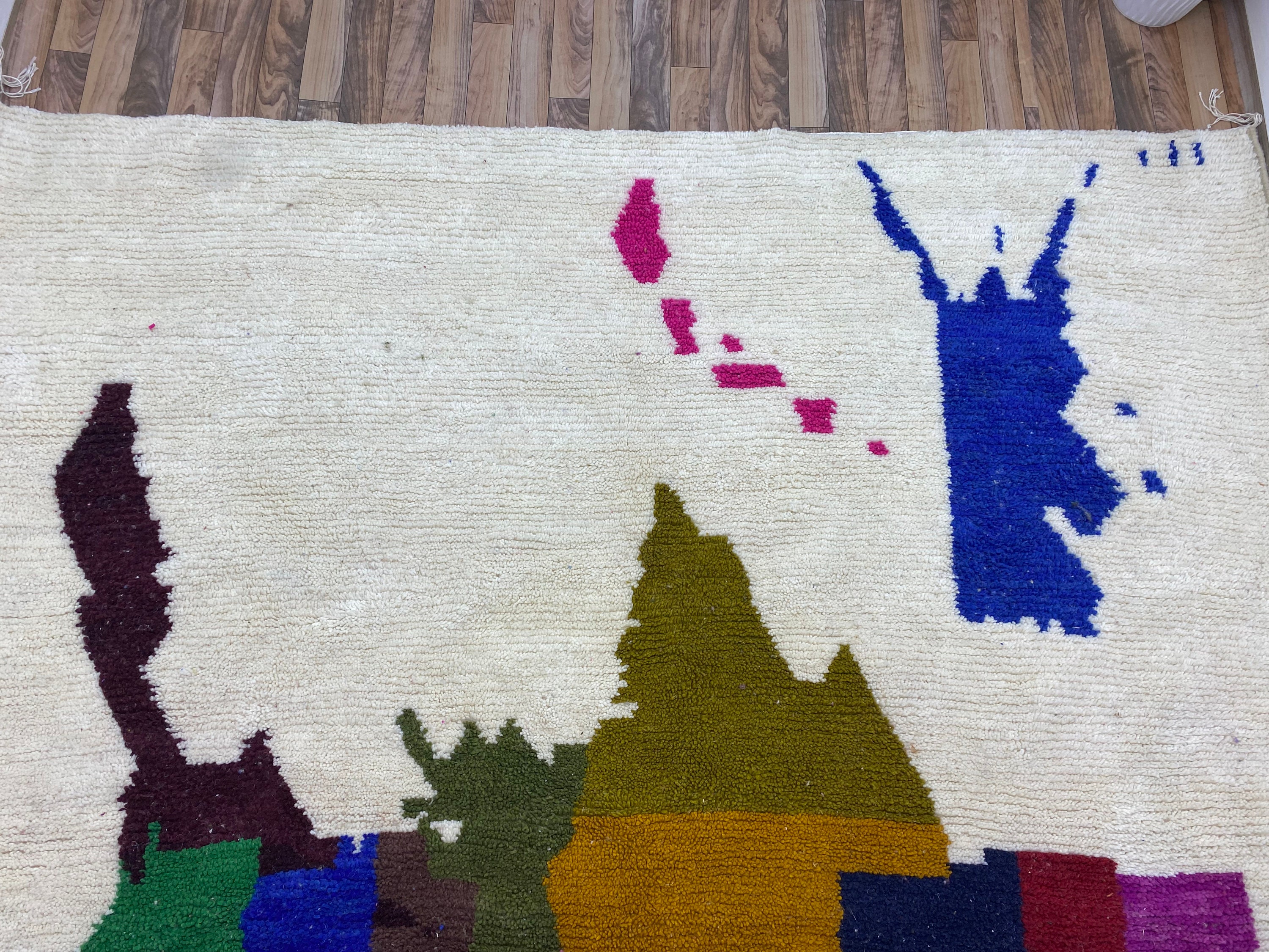 Moroccan 5x8 FT Rug Sheep Wool Handmade Boho Colorful Funky
