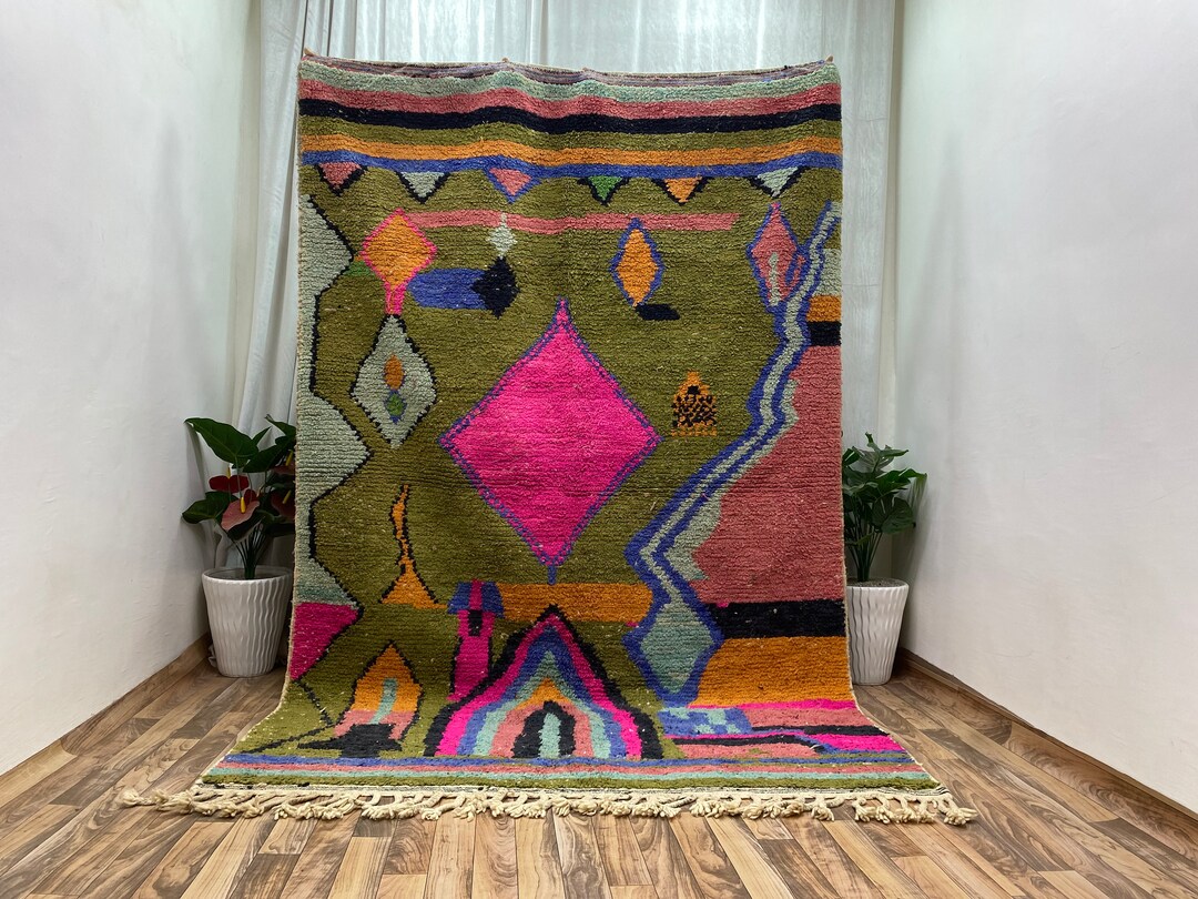 Berber Green Rug Emerald Green Rug Pink and Green Rug 9x12 Etsy