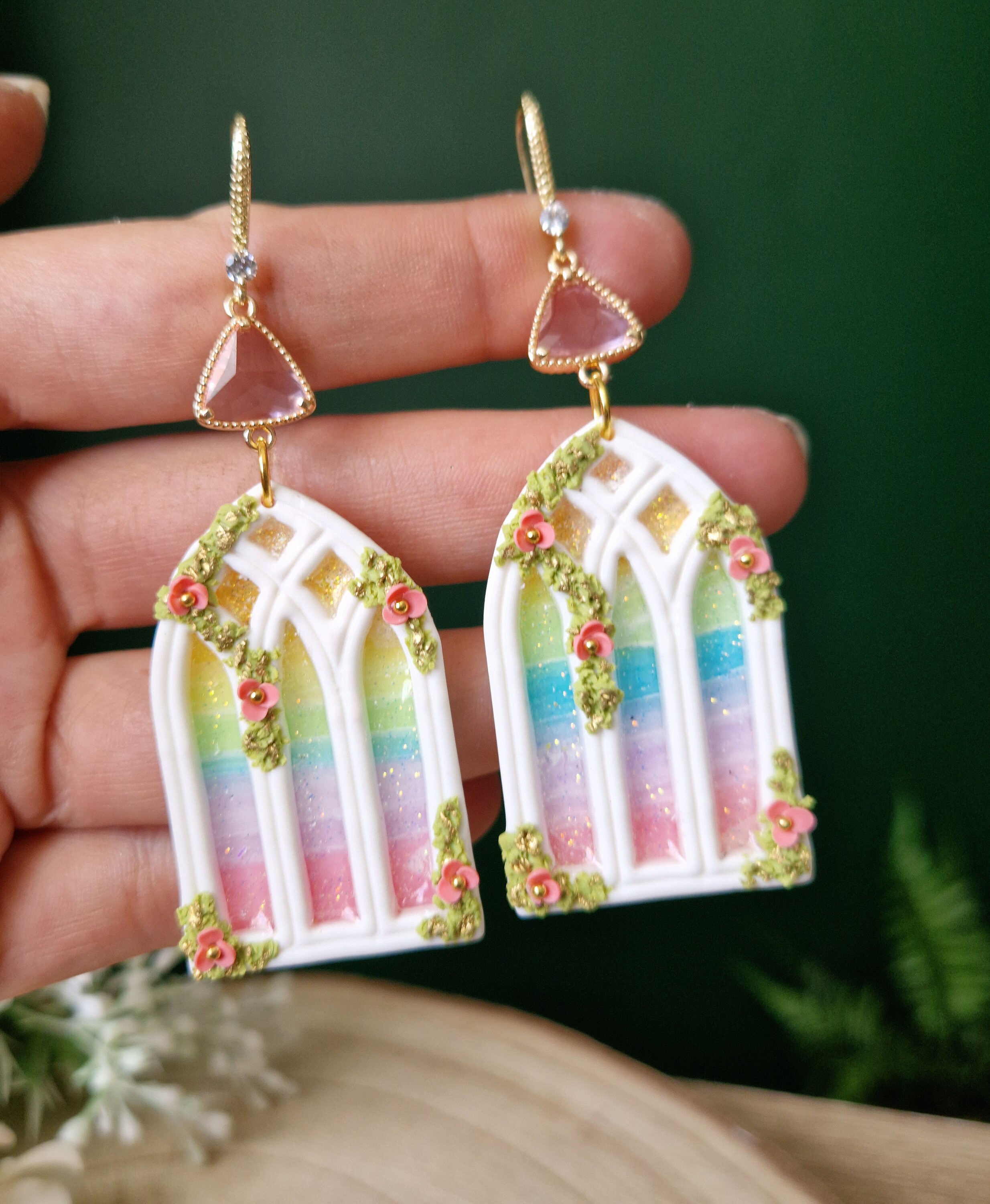 Gothic Window Earrings - Stained Glass Windows - Celestial Dangle