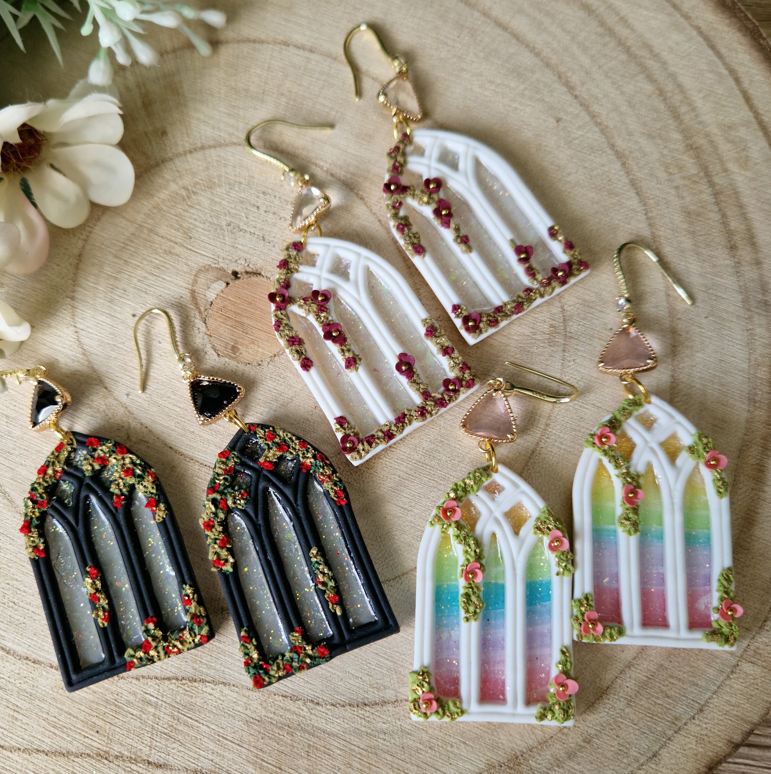 Gothic Window Earrings - Stained Glass Windows - Celestial Dangle