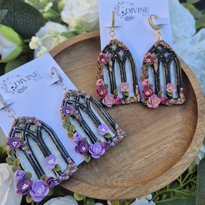 gothic window earrings - stained glass windows - celestial dangle earrings