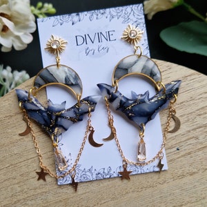 celestial bat earrings - halloween earrings - clay jewellery