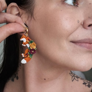 Fox Cottagecore Earrings: Handmade Clay Woodland Jewelry image 1