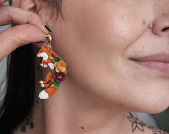 Fox Cottagecore Earrings: Handmade Clay Woodland Jewelry