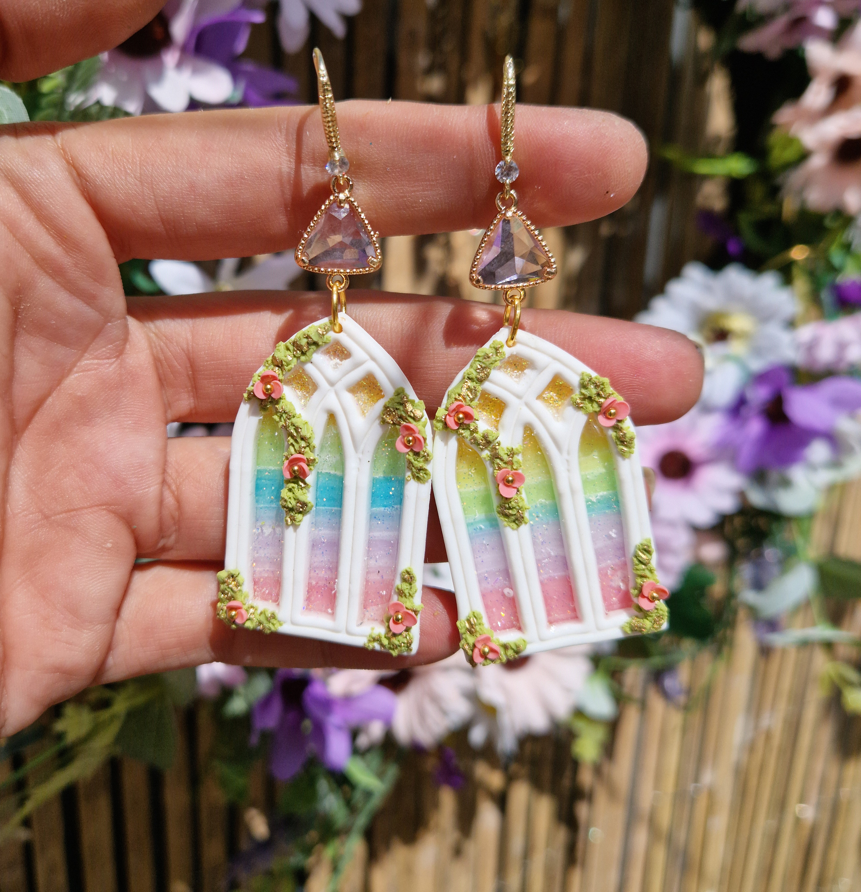 Gothic Window Earrings - Stained Glass Windows - Celestial Dangle