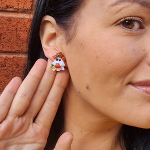 tiny ghost stud earrings - whimsical jewellery - halloween earrings - unique earrings - clay earrings uk - tiny earrings